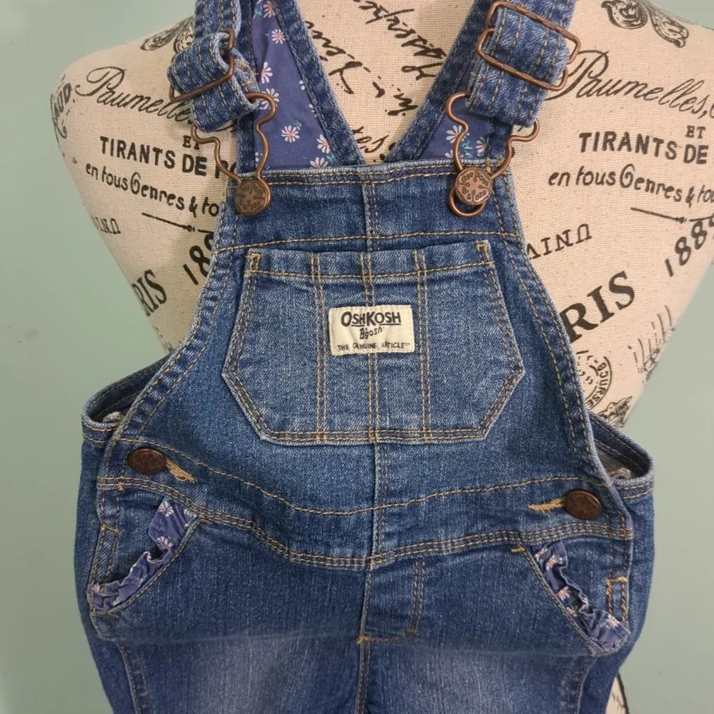 OshKosh Girl Flower Denim Blue Jean Overalls 9 months